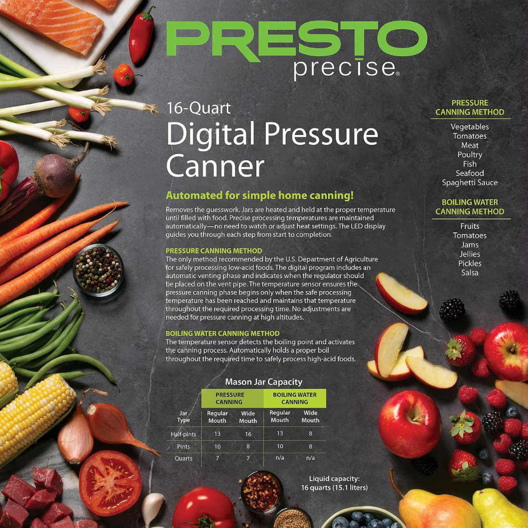PRESTO Precise® 16-Quart Digital Pressure Canner – Electric Stainless Steel Canner
