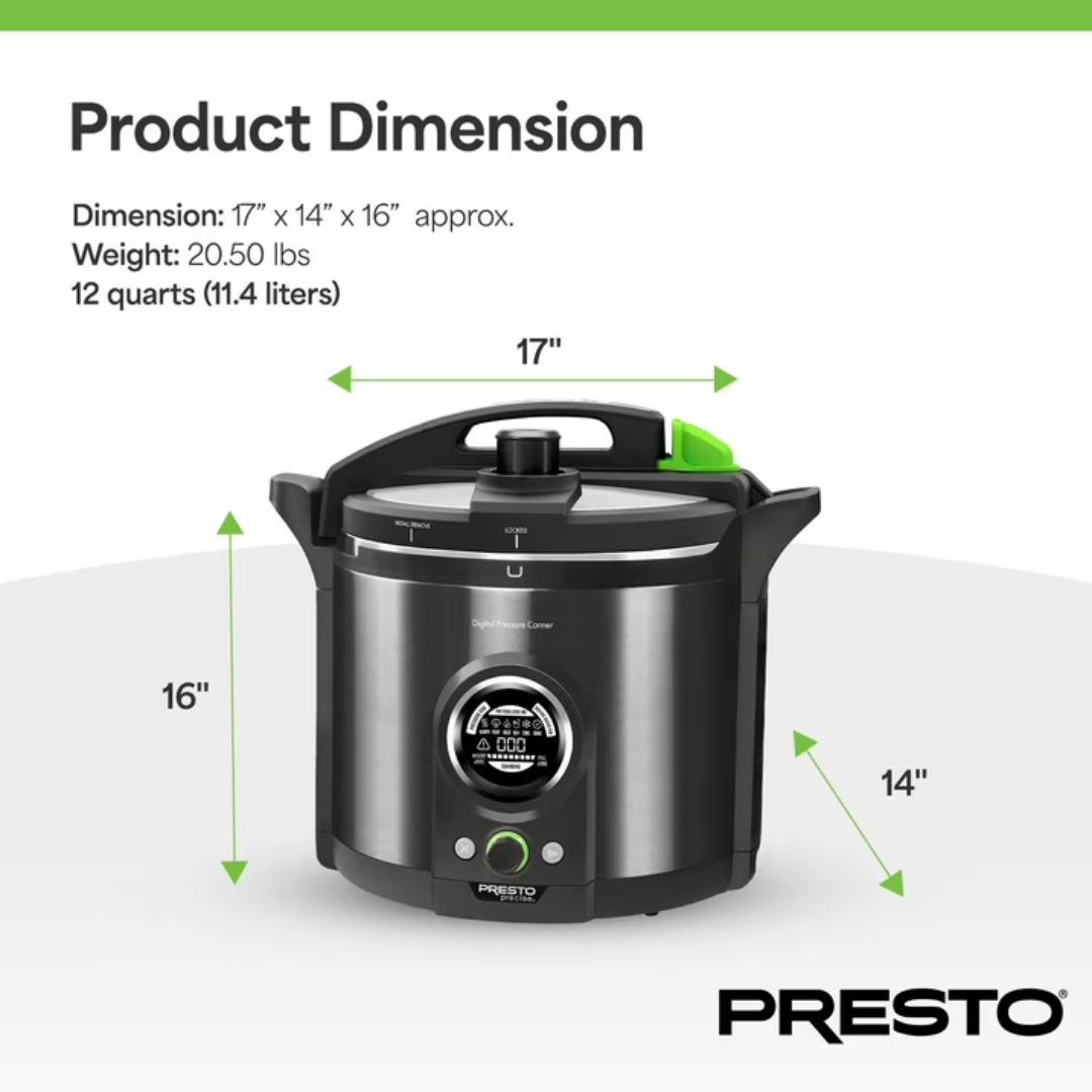 PRESTO Precise® 12-Quart Digital Pressure Canner – Electric Stainless Steel Canner